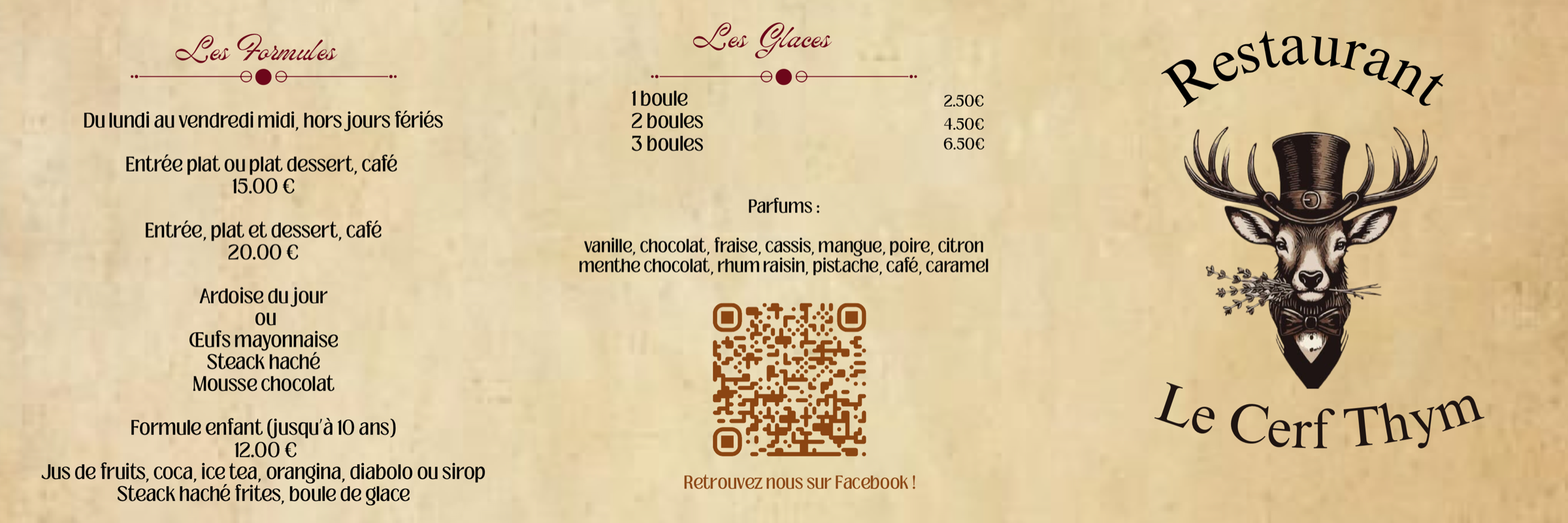 La carte — Formules, Glaces